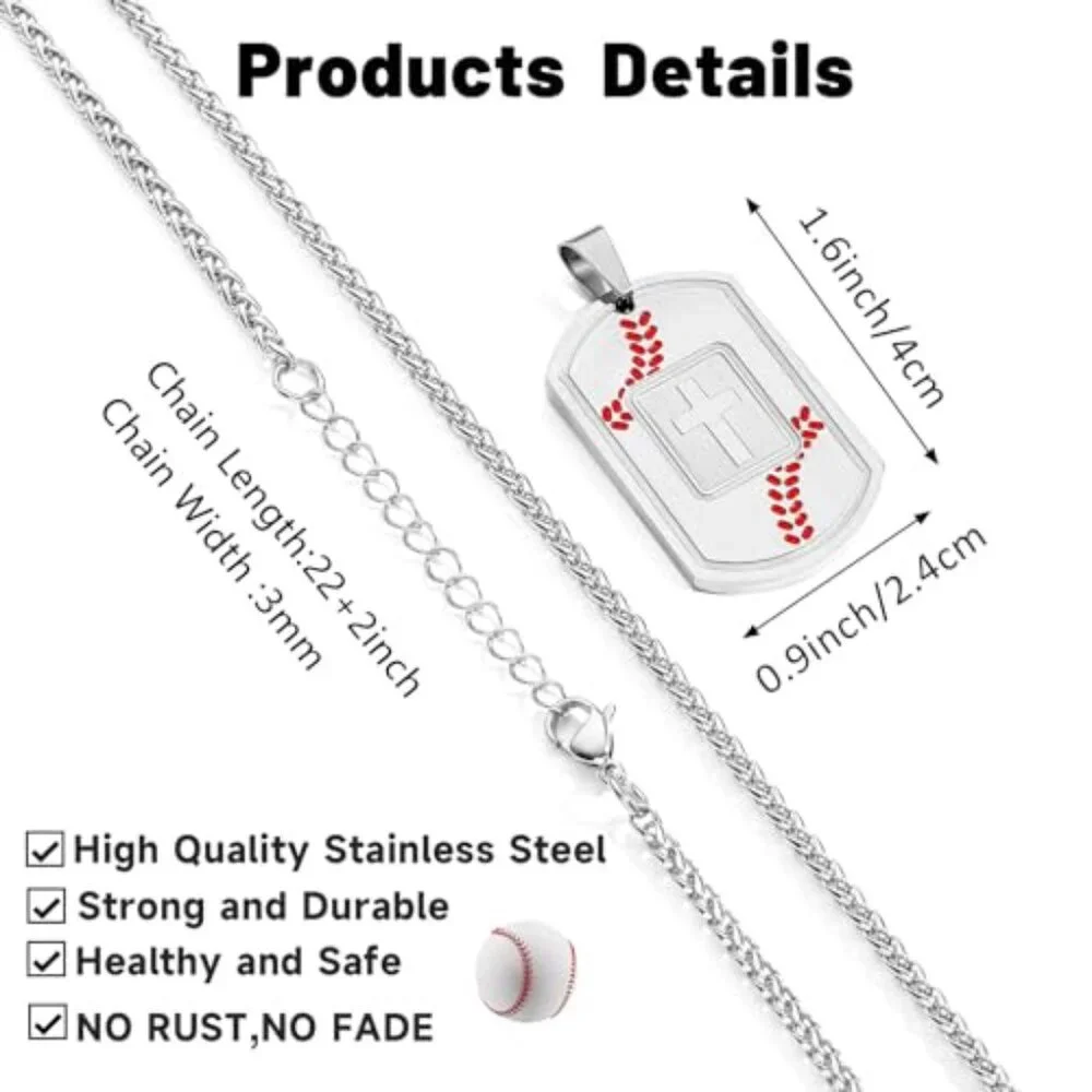 Stainless Steel Cross Necklace Sports Jewelry Classic Minimal Kids Boys Teens